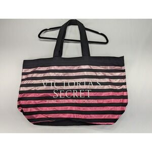 Victoria's‎ Secret Pink Black Stripe Metallic Tote Bag Travel Beach Large